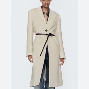 Zara wool blend trench coat with belt size Large neutral cream